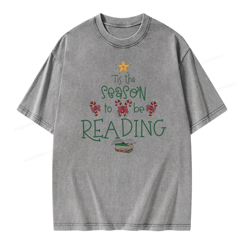 Pagewings Tis The Season To Be Reading Unisex Washed T-shirt