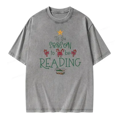 Pagewings Tis The Season To Be Reading Unisex Washed T-shirt