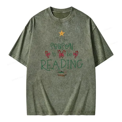 Pagewings Tis The Season To Be Reading Unisex Washed T-shirt