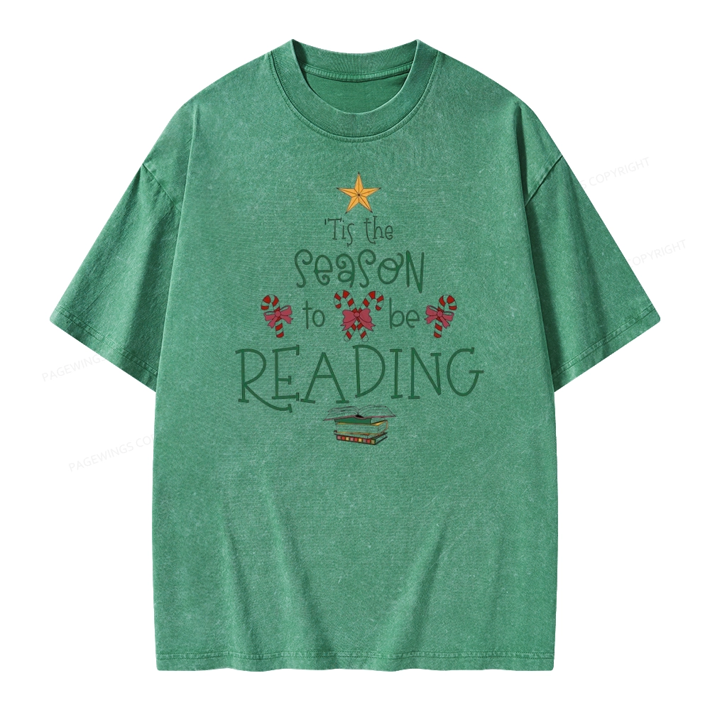 Pagewings Tis The Season To Be Reading Unisex Washed T-shirt