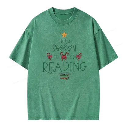 Pagewings Tis The Season To Be Reading Unisex Washed T-shirt