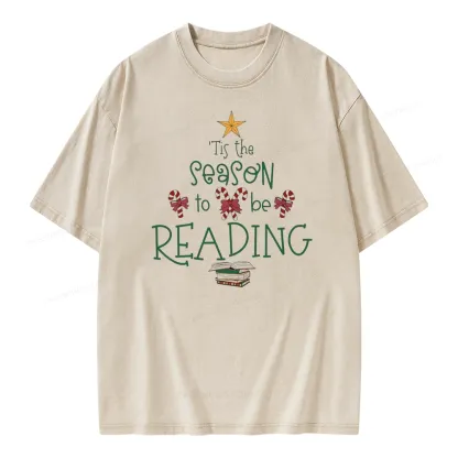 Pagewings Tis The Season To Be Reading Unisex Washed T-shirt