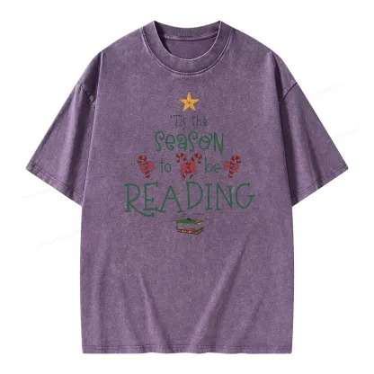 Pagewings Tis The Season To Be Reading Unisex Washed T-shirt
