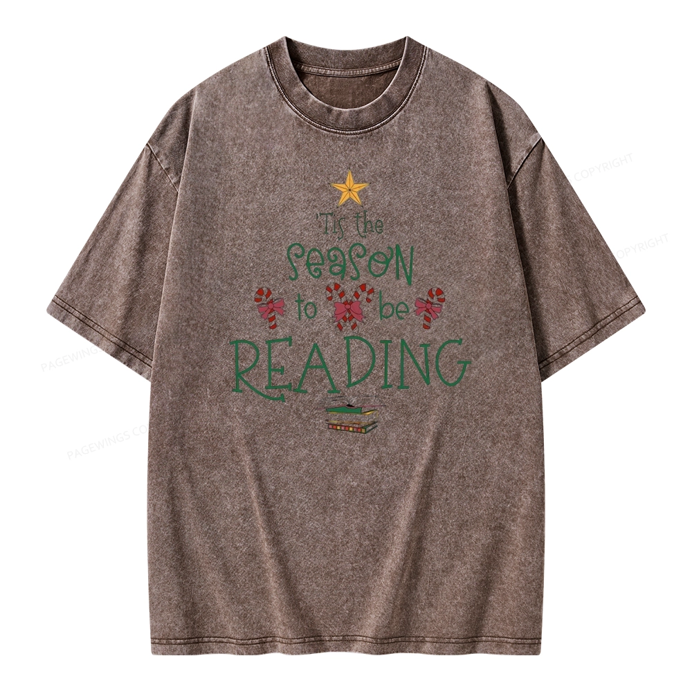 Pagewings Tis The Season To Be Reading Unisex Washed T-shirt
