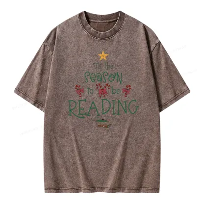 Pagewings Tis The Season To Be Reading Unisex Washed T-shirt