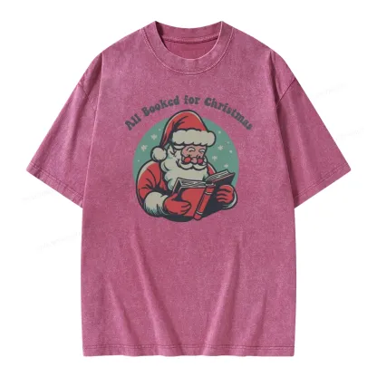 Pagewings Funny Christmas Reading Santa Unisex Washed T-shirt
