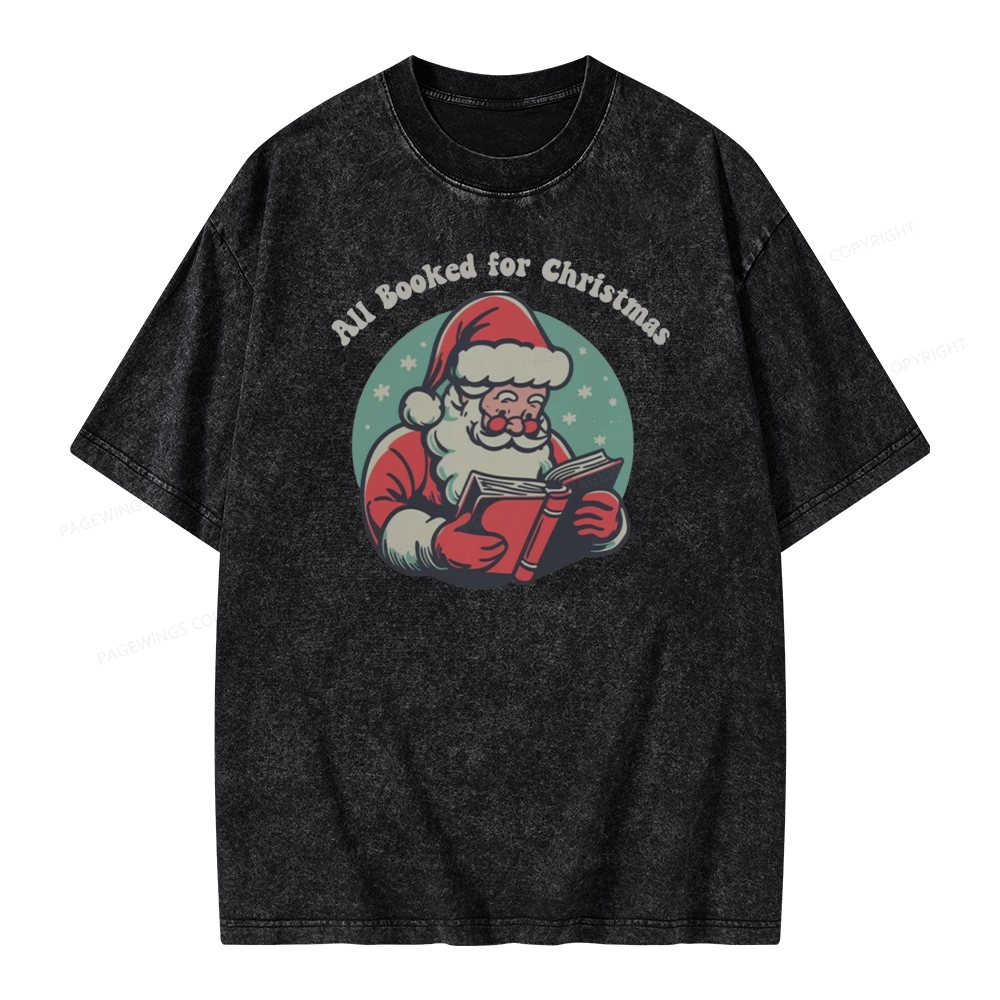 Pagewings Funny Christmas Reading Santa Unisex Washed T-shirt