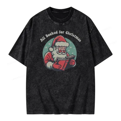 Pagewings Funny Christmas Reading Santa Unisex Washed T-shirt