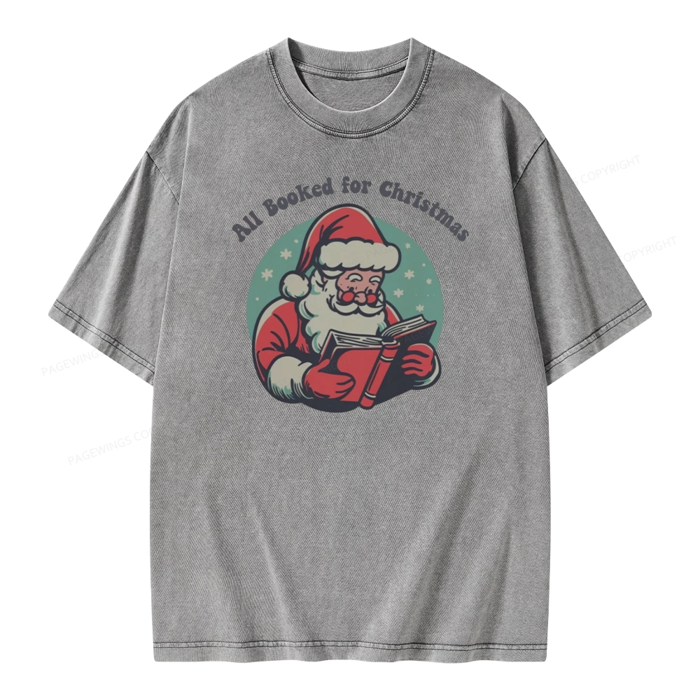 Pagewings Funny Christmas Reading Santa Unisex Washed T-shirt