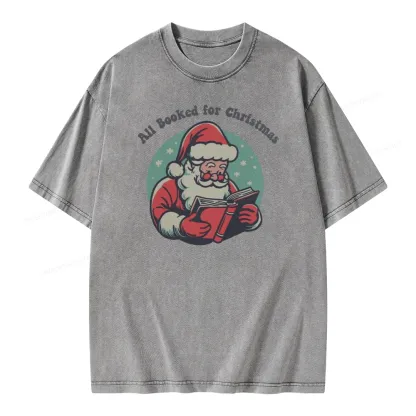 Pagewings Funny Christmas Reading Santa Unisex Washed T-shirt