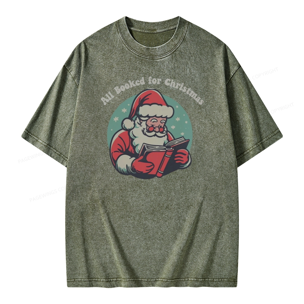 Pagewings Funny Christmas Reading Santa Unisex Washed T-shirt