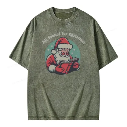 Pagewings Funny Christmas Reading Santa Unisex Washed T-shirt