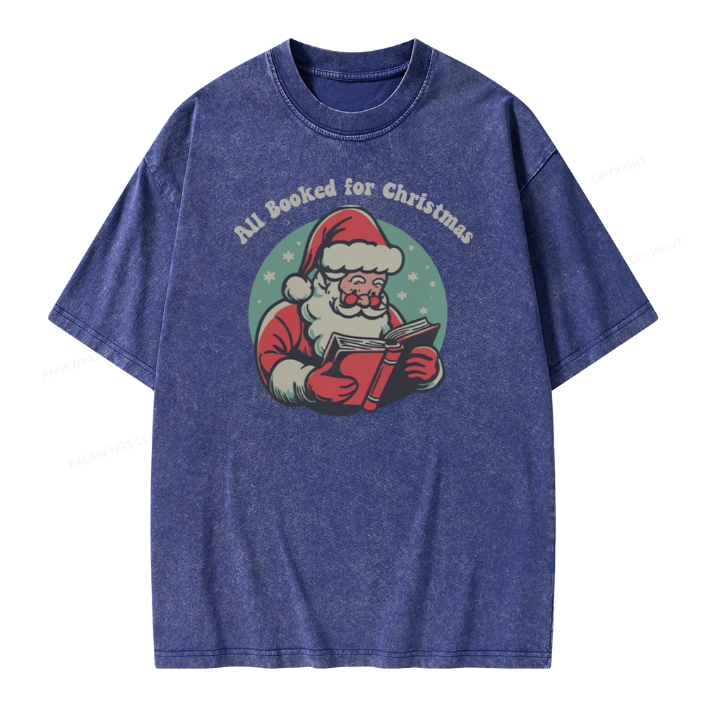Pagewings Funny Christmas Reading Santa Unisex Washed T-shirt