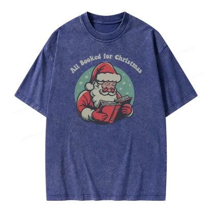 Pagewings Funny Christmas Reading Santa Unisex Washed T-shirt