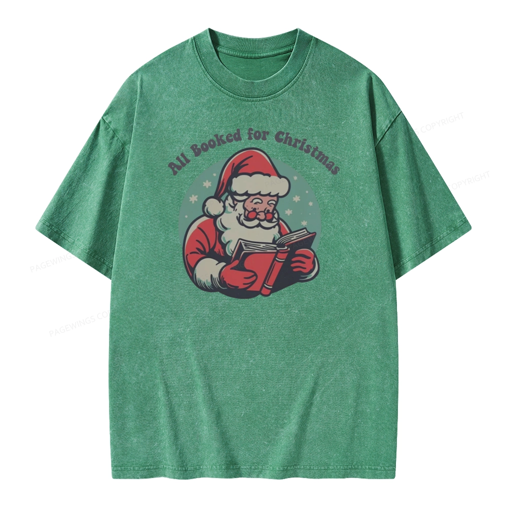 Pagewings Funny Christmas Reading Santa Unisex Washed T-shirt