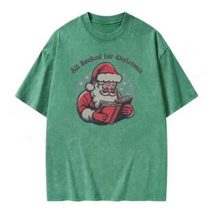 Pagewings Funny Christmas Reading Santa Unisex Washed T-shirt
