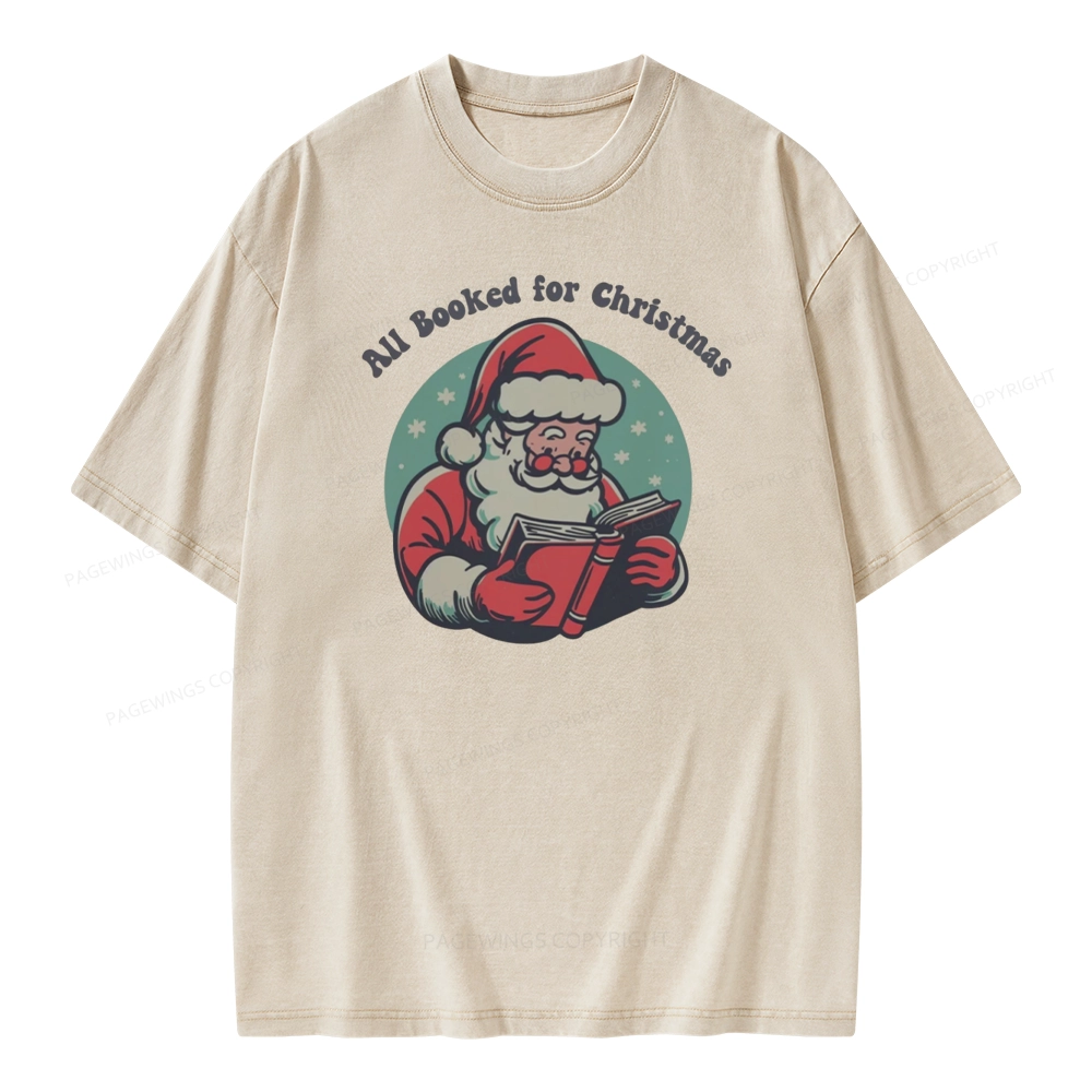Pagewings Funny Christmas Reading Santa Unisex Washed T-shirt