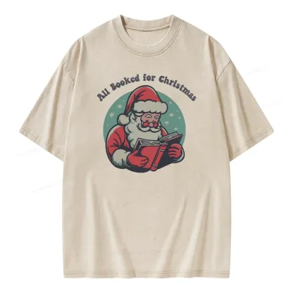 Pagewings Funny Christmas Reading Santa Unisex Washed T-shirt