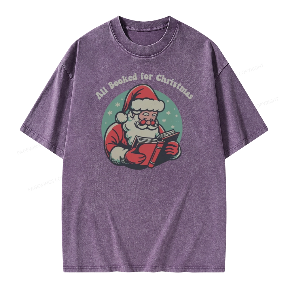 Pagewings Funny Christmas Reading Santa Unisex Washed T-shirt