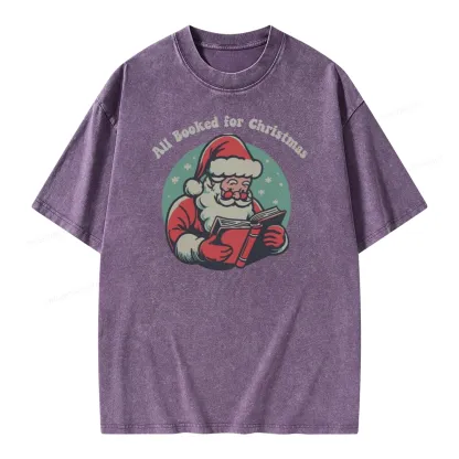Pagewings Funny Christmas Reading Santa Unisex Washed T-shirt