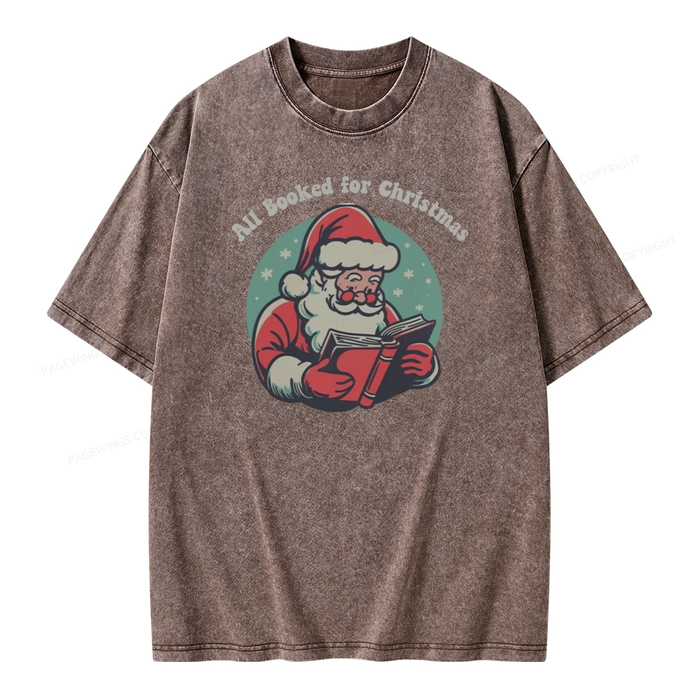 Pagewings Funny Christmas Reading Santa Unisex Washed T-shirt