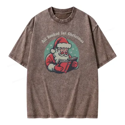Pagewings Funny Christmas Reading Santa Unisex Washed T-shirt