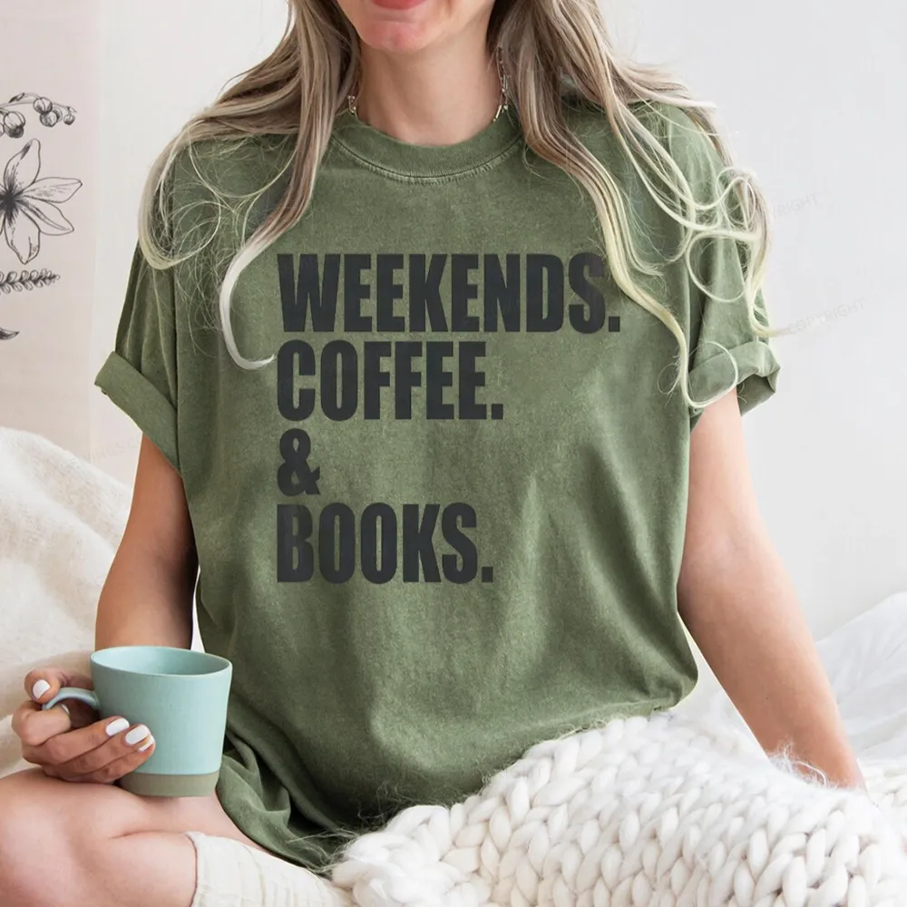 Pagewings Weekends Coffee And Books Unisex Washed T-shirt