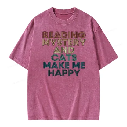 Pagewings Reading Mystery And Cats Make Me Happy Unisex Washed T-shirt