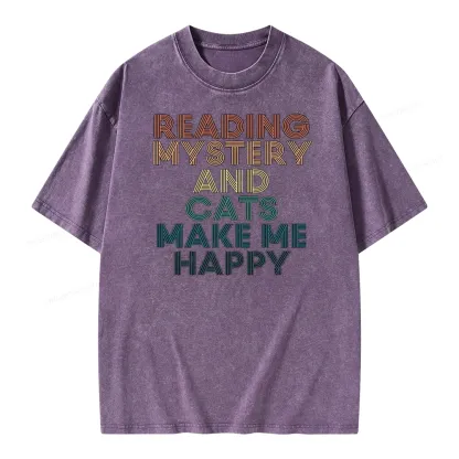 Pagewings Reading Mystery And Cats Make Me Happy Unisex Washed T-shirt