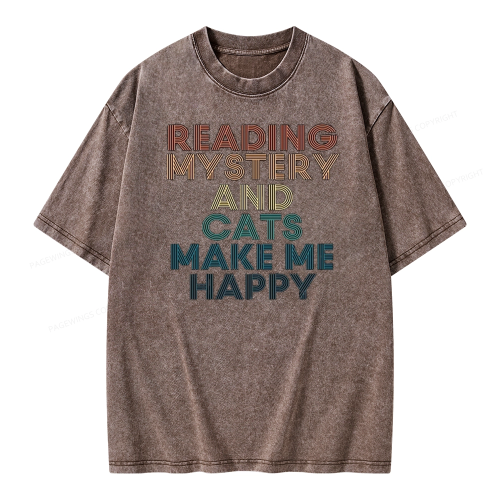 Pagewings Reading Mystery And Cats Make Me Happy Unisex Washed T-shirt