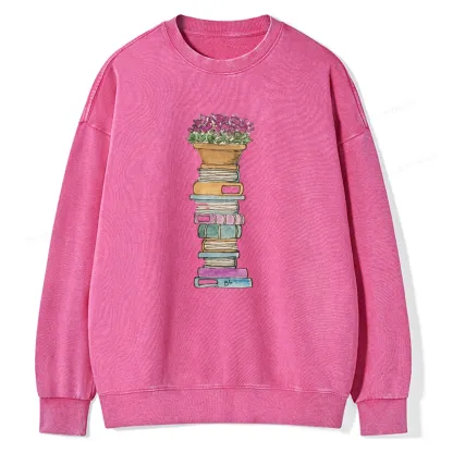 Pagewings Flower Pot and Books Unisex Washed Sweatshirt