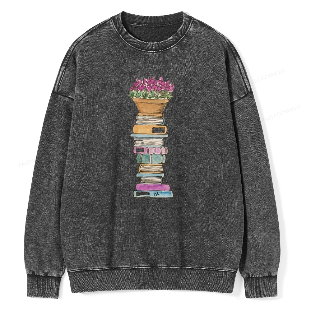 Pagewings Flower Pot and Books Unisex Washed Sweatshirt