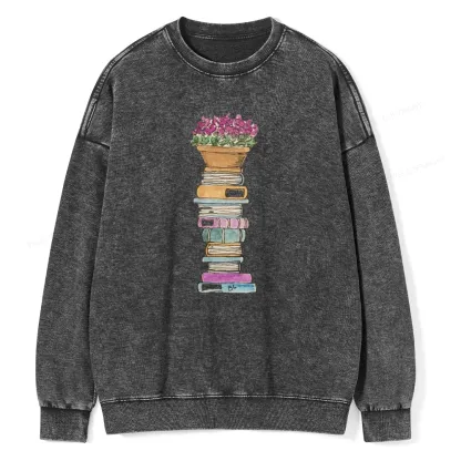 Pagewings Flower Pot and Books Unisex Washed Sweatshirt