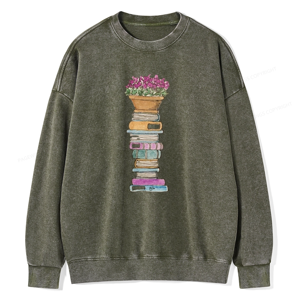 Pagewings Flower Pot and Books Unisex Washed Sweatshirt