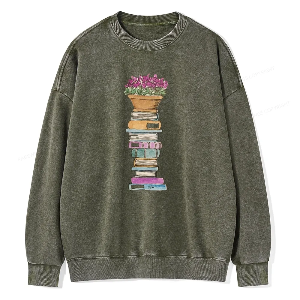 Pagewings Flower Pot and Books Unisex Washed Sweatshirt