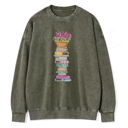 Pagewings Flower Pot and Books Unisex Washed Sweatshirt