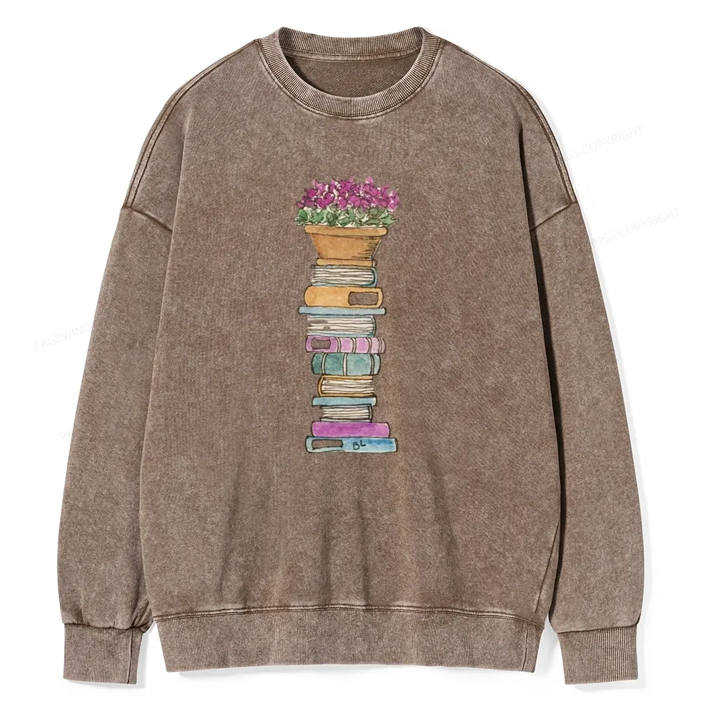 Pagewings Flower Pot and Books Unisex Washed Sweatshirt