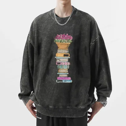 Pagewings Flower Pot and Books Unisex Washed Sweatshirt