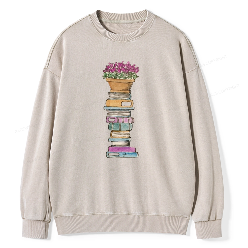 Pagewings Flower Pot and Books Unisex Washed Sweatshirt