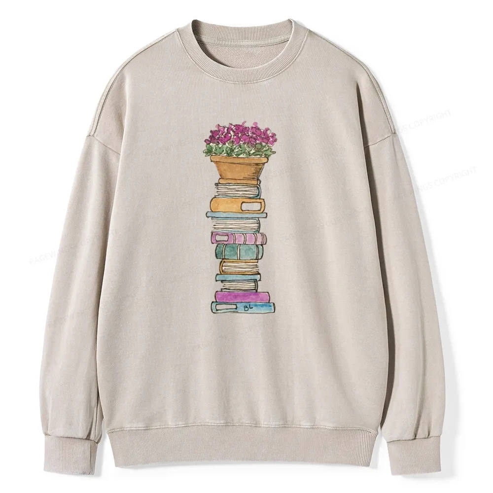 Pagewings Flower Pot and Books Unisex Washed Sweatshirt