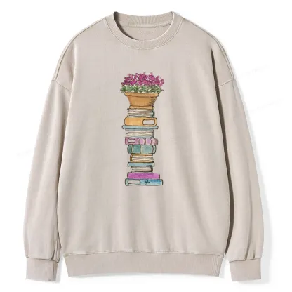 Pagewings Flower Pot and Books Unisex Washed Sweatshirt