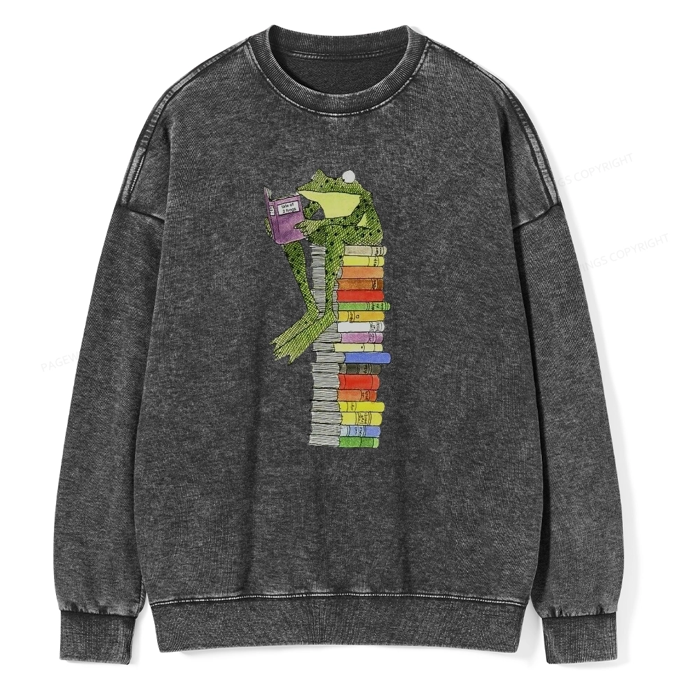 Pagewings A Reading Frog Unisex Washed Sweatshirt