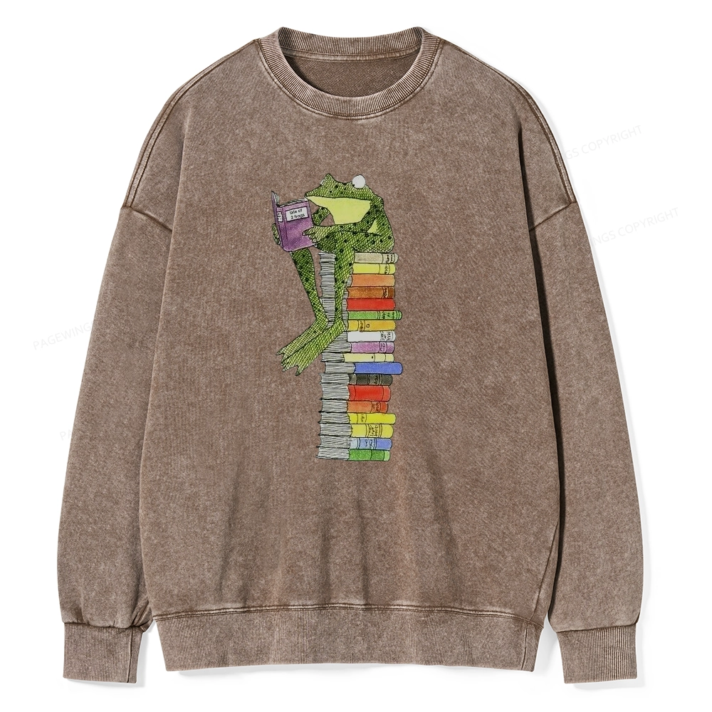 Pagewings A Reading Frog Unisex Washed Sweatshirt