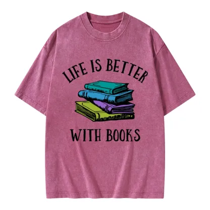 Pagewings Life's Better With Books Unisex Washed T-shirt