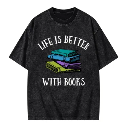 Pagewings Life's Better With Books Unisex Washed T-shirt