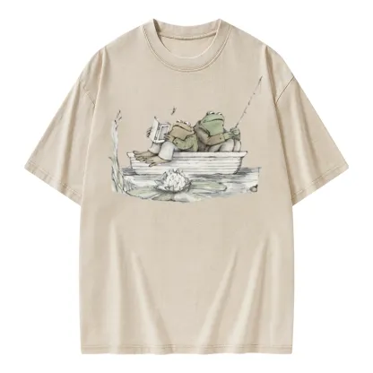 Pagewings Frog Reading Unisex Washed T-shirt
