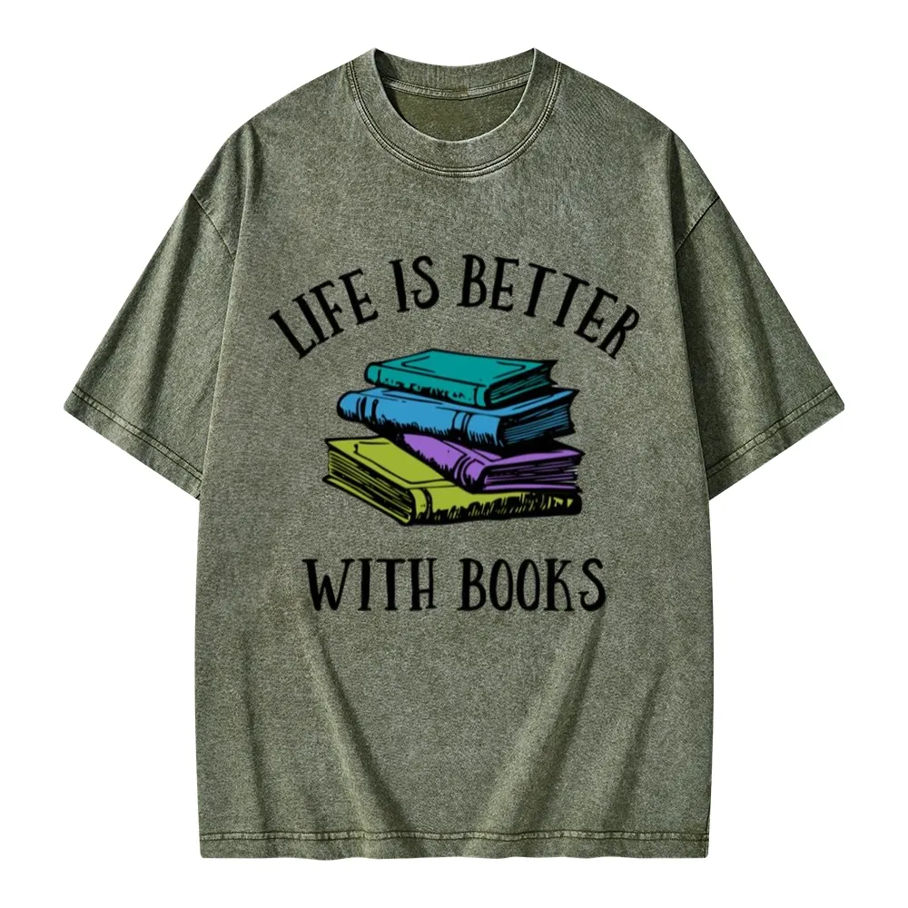 Pagewings Life's Better With Books Unisex Washed T-shirt