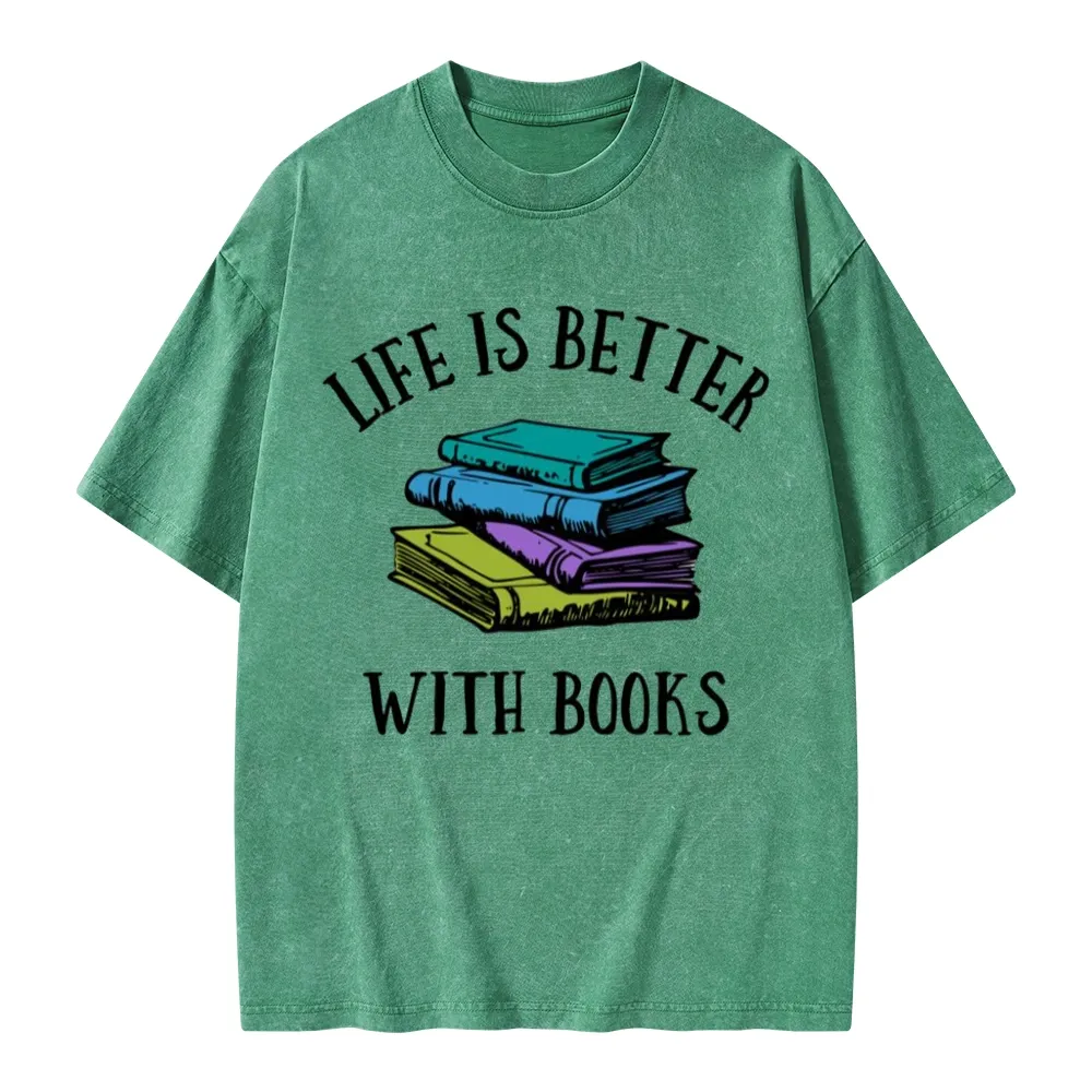 Pagewings Life's Better With Books Unisex Washed T-shirt