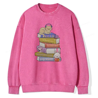 Pagewings Read Whatever However Whenever You Want Unisex Washed Sweatshirt