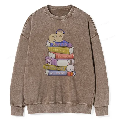 Pagewings Read Whatever However Whenever You Want Unisex Washed Sweatshirt